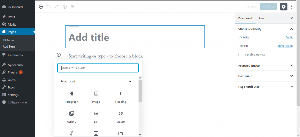 Gutenberg editor in WordPress