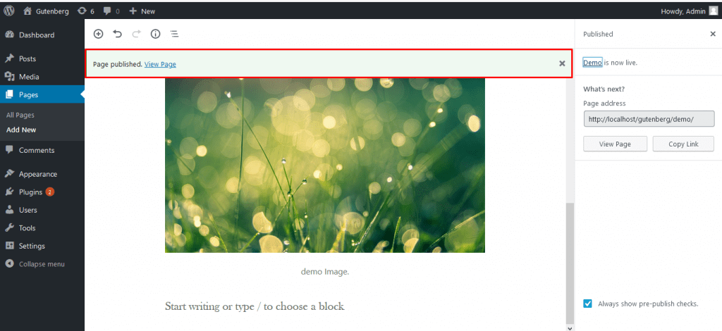 Publish page