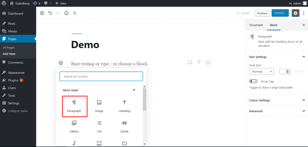 Show Gutenberg editor